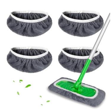 Imagem de 4 pacotes de almofadas reutilizáveis de microfibra para vassoura - refil úmido e panos de varrer a seco laváveis na máquina para todos os pisos selados (esfregão não incluído)