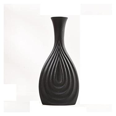 Imagem de Vaso de cerâmica preto nórdico moderno, simples, criativo, porcelana, design fosco, decoração feita à mão, vaso de sala de estar, enfeite de mesa central (grande)