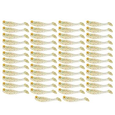 Imagem de Iscas de pesca artificiais 50 peças iscas de silicone macio realistas olhos 3D paddle cauda swimbait para água doce conjunto de iscas de pesca de água salgada iscas coloridas em (Amarelo Verde)