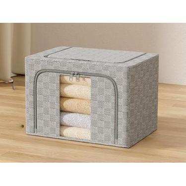 Imagem de Caixa Organizadora Dobrável 66L com Visor Transparente para Roupas, Edredom e Brinquedos(2326 xadrez)
