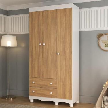 Imagem de Guarda-roupa Infantil 92cm 3 Portas e 2 Gavetas Dengo Multimóveis Mp4437 Branco/madeirado