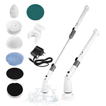 Imagem de 7 em 1 Escova de Limpeza Elétrica Sem Fio Portátil com Cabo Extensão Ajustável 6 Cabeças Bateria 1200mAH para Cozinha Banheiro Parede Janela Chão