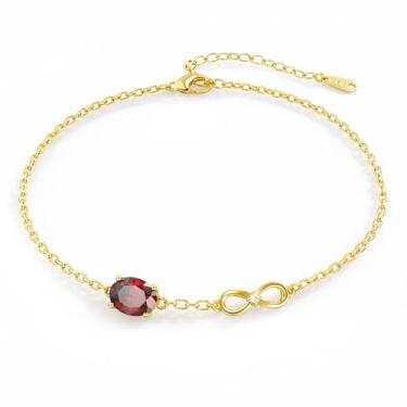 Imagem de MYJEWR S925 Pulseira feminina banhada a ouro 14 K, joia de ouro ajustável delicada, corrente de mão moderna para mãe, esposa e senhoras, presente de aniversário para ela, One Size, Metal, Granada