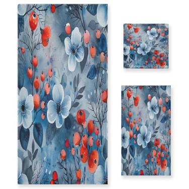 Imagem de xigua Conjunto de toalhas de banheiro de flores abstratas absorvente macio toalha de banho de 3 peças toalha de mão toalhas decorativas para banheiro, academia, hotel, praia, piscina
