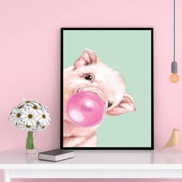 Imagem de Quadro Decorativo Porquinho Bubble Gum 24X18 C/Vidro - Preta