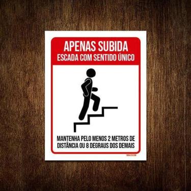 Imagem de Kit 3 Placas Apenas Subida Escada Sentido Único Distancia