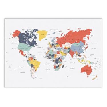 Imagem de Placa Decorativa Mapa Mundi Cores Pastel Países Decoração Poster Quarto Sala