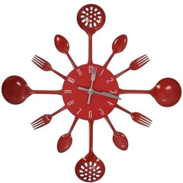 Imagem de Relógio de parede arte moderna relógio de parede criativo exclusivo relógio de parede 3D destacável metal faca e garfo relógio de parede silencioso movimento de quartzo cozinha talheres estilo