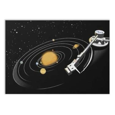 Imagem de Placa Decorativa Toca Discos Sistema Solar Ciência Musica Decoração Poster Quarto Sala