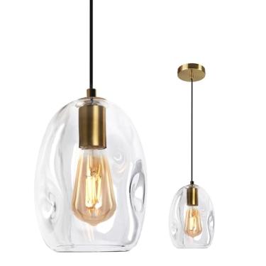 Imagem de JC TOPA Luminária pendente de vidro ilha de cozinha moderna luminária pendente de teto 1 iluminação para sala de jantar pia bar varanda cabeceira, latão