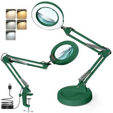 Imagem de MagnieOpti Lupa de 10 x com luz e suporte, lâmpada de mesa de lente de vidro real, lupa iluminada com luz de escurecimento contínuo, mãos livres para artesanato, leitura, pintura, costura, solda
