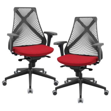 Imagem de Kit 02 Cadeiras De Escritório Giratória Presidente Unix P03 Tela Cinza Crepe Vermelho - Lyam Decor