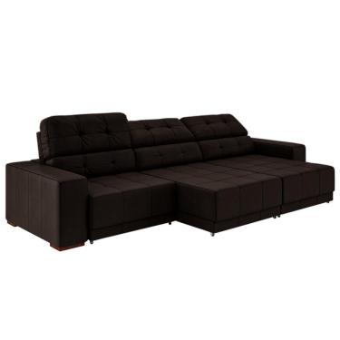 Imagem de Sofá Sala de Estar Retrátil e Reclinável 5 Lugares Lisboa 290cm Couro Marrom - Gran Belo