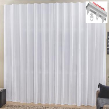 Imagem de Cortina Top Chick 4 Metros Sala Quarto Tecido Ráfia Trilho Suisso - Branca