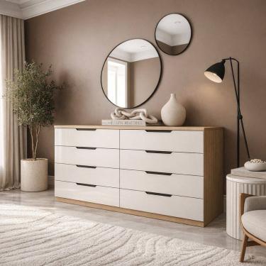 Imagem de Cômoda 8 Gavetas 100% Mdf Barcelona Carvalho/Off White