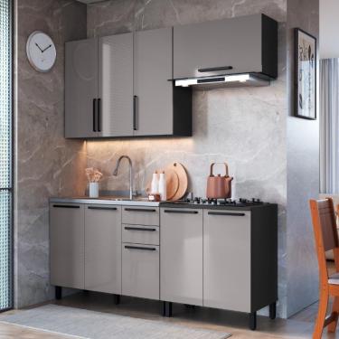 Imagem de Cozinha Modulada Compacta Fidelitá Mônaco 4 Peças 200cm 9 Portas 2 Gavetas Sem Tampo Chumbo/titânio