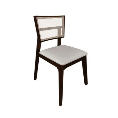 Imagem de Cadeira De Jantar Em Tela Premium Madeira Maciça Manuela Bege Veludo Castanho