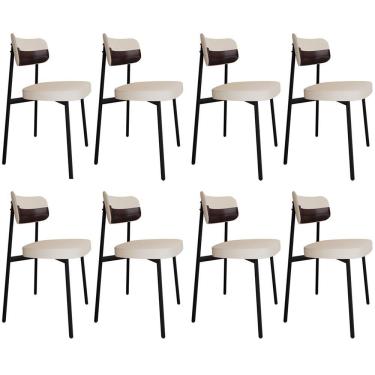 Imagem de Kit 08 Cadeiras Estofada Para Sala De Jantar Astrid Preto C01 Linho Palha Courino Café - Lyam Decor