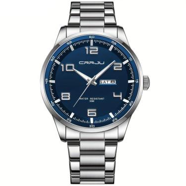 Imagem de Relógio Masculino Pulseira Em Aço Inoxidável Movimento Quartzo Analógico Azul Prateado