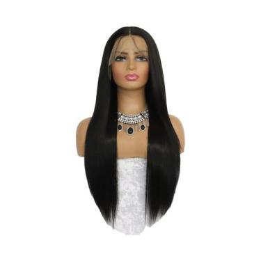 Imagem de Peruca Sintética Preta Lisa De 24 Polegadas Com Renda Frontal 13x4, Fi