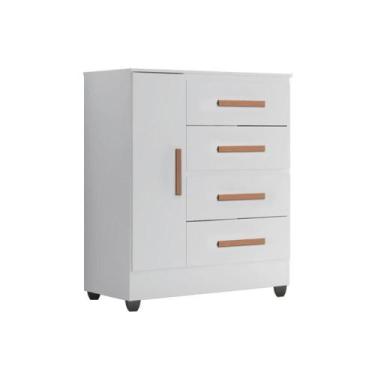Imagem de Cômoda Lite 4 Gavetas 01 Porta Branco Brilho - Móveis Leão
