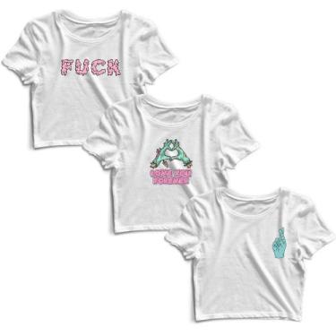 Imagem de Kit 3 Blusas Cropped Tshirt Camiseta Feminina Blusinha - Goup Supply, 