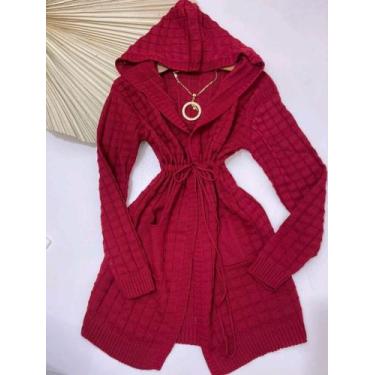 Imagem de Casaco Feminina De Frio Tricot Kimono Cardigan Casaco Capuz Lã - estac