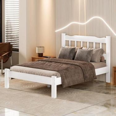 Imagem de Cama Casal Em Madeira Maciça Reforçada Branco Nemargi