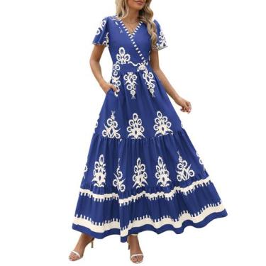 Imagem de Vestido longo feminino PRETTYGARDEN, floral de verão 2025, decote em V