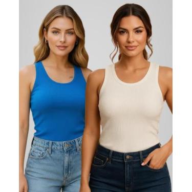 Imagem de Kit 2 Blusa Regata Feminina Ribana Canelada Basica Lisa - Luau Brasil,