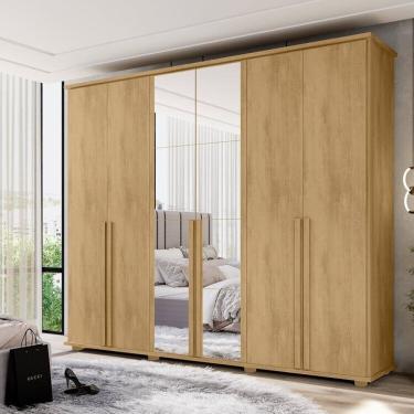 Imagem de Guarda-Roupa 6 Portas com Espelho com 5 Gavetas Internas 1 com Divisória e Maleiro Estrela Cinamomo