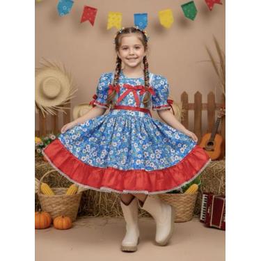 Imagem de Vestido Infantil Azul Vermelho Festa Junina Junino Caipira Quadrilha L