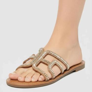 Imagem de Sandália Rasteira Feminina Via Marte Brilho Confortável, Macchiato, 36