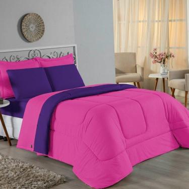 Imagem de Edredom Casal Nobre 1 Peça Dupla Face 2,00m X 2,20m Malha 100% Algodão - Pink / Roxo