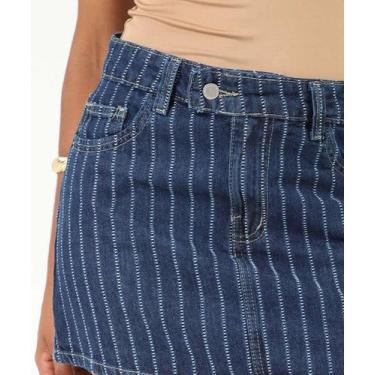 Imagem de Mini Saia Jeans Feminina Listrada Vizzy Azul-68115, Jeans azul, 36
