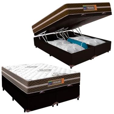 Imagem de Cama Box Baú Casal Bipartido Sintético + Colchão Molas Ensacadas Texas Prime Colchões 138cm Suporta Até 120kg Por Pessoa