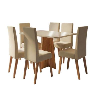 Imagem de Conjunto Sala De Jantar Mesa 1,60m Moove 6 Cadeiras Linho Milano Viero Madeirado / Creme
