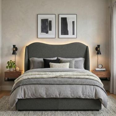 Imagem de Cabeceira Cama Casal Petala 160cm Orgânica Curva Bouclê Cinza - Montan