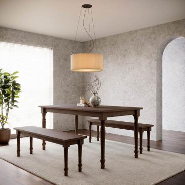 Imagem de Conjunto Mesa Rubi com 2 Bancos Café Madeira Pinus - Finestra