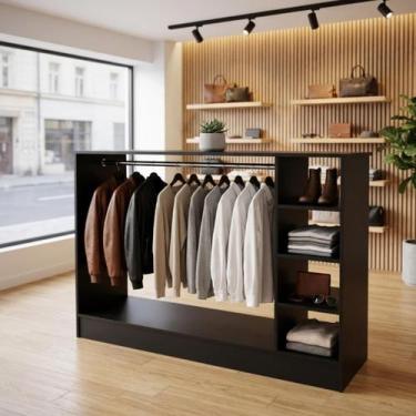 Imagem de Balcão Arara Cabideiro Expositor Loja Roupa Boutique 1,50m Cor Preto C