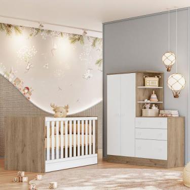 Imagem de Conjunto Quarto Bebê Doce Sonho Mini Berço Com Colchão e Guarda Roupa 