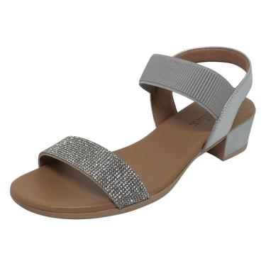 Imagem de Sandália Feminina Salto Baixo Firme Strass Brilhante Usaflex