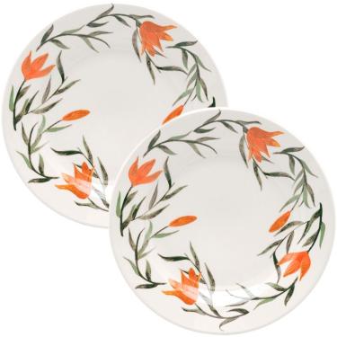 Imagem de Kit Jogo Prato Sobremesa Lanche 6pçs 6 Pessoas Lírios 18cm