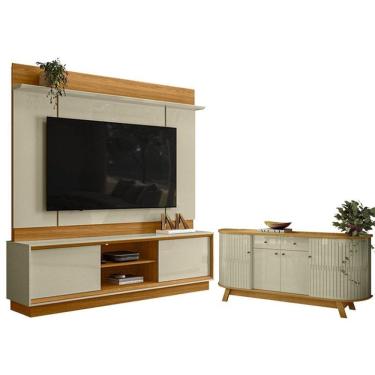 Imagem de Estante Home Theater Siena Sem Pés Com Aparador Para Sala Buffet Mônaco Cumaru Opala -...