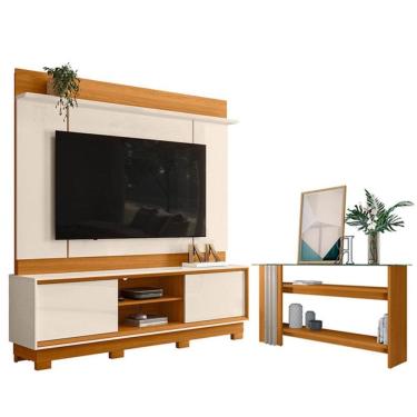 Imagem de Estante Home Theater Siena Com Pés Com Aparador Frizz Cinamomo Off White - Madetec