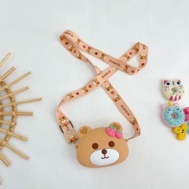 Imagem de Bolsa de Silicone Infantil Coelho Marrom Morango para Moedas com Bolinhas Antiestresse...