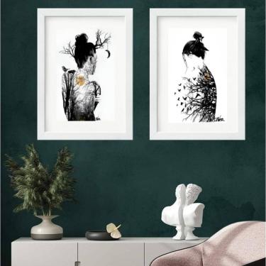 Imagem de Kit 2 Quadros Mulher Árvore Lua - 60x48cm