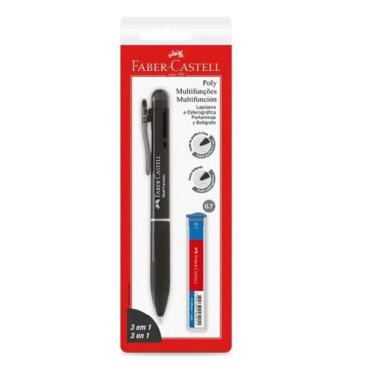 Imagem de Caneta E Lapiseira 3x1 Poly Multifuncional + Grafite Faber Preto Azul/