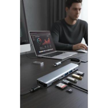 Imagem de Hub USB-C 7 em 1: 4K HDMI, USB 3.0 Prateado - Congratulations Store
