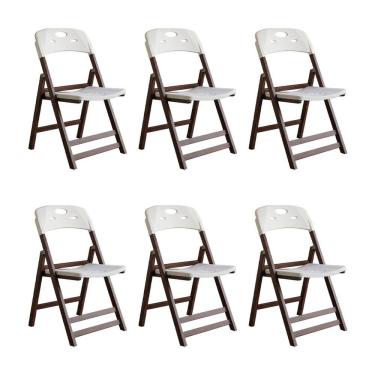Imagem de Conjunto 6 Cadeiras Dobráveis Elegance Imbuia Madeira Assento em Polipropileno Design S...